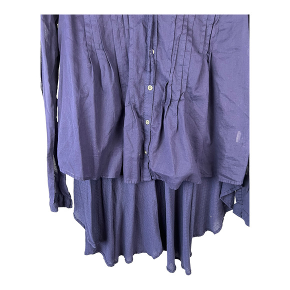 Free People Blue Hi-Lo high low Blouse Shirt sz Small - Picture 11 of 12
